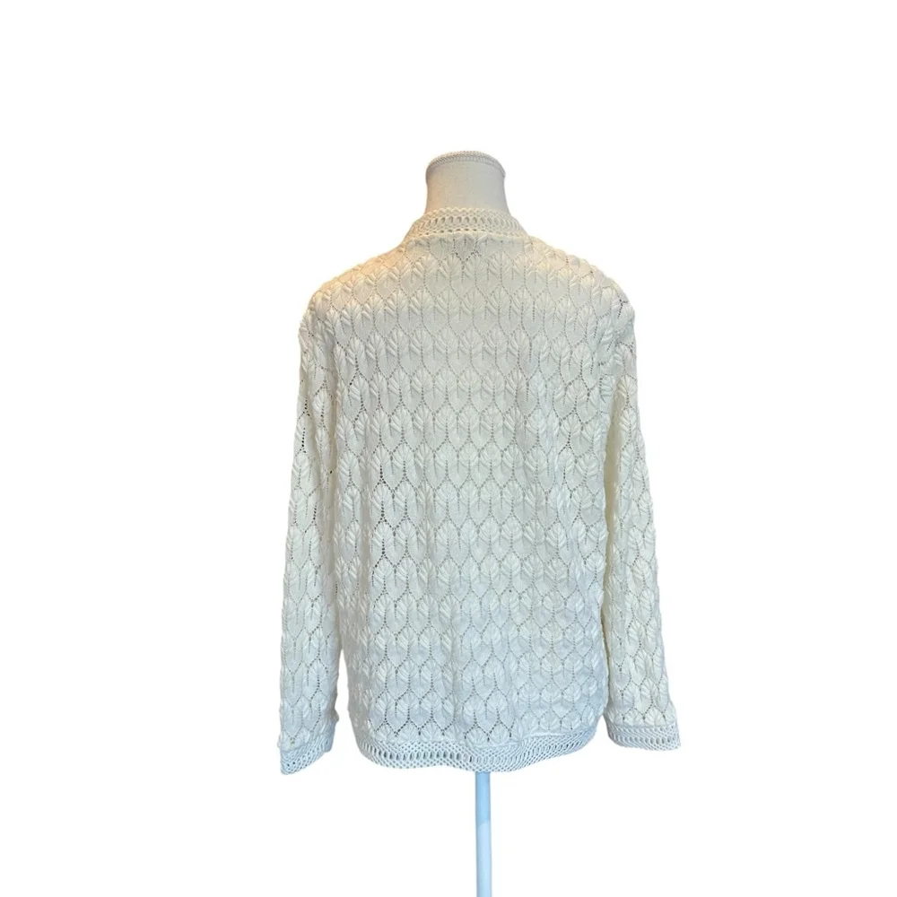 60s Cottagecore crocheted geometric off white cardigan Carol Brent - Picture 2 of 6